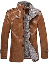 Hombre Chaqueta Cazadora De PU Piel Manga Larga Chaquetas Abrigos Caqui L