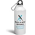 Prink Aluminium Born to Play Cricket themed Sipper Water Bottles for Men (600ml, White)