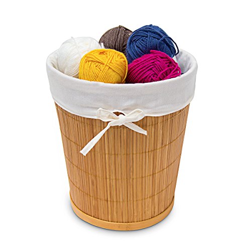 Relaxdays Papierkorb Bambus rund HBT ca. 29 x 25,5 x 25,5 cm Bambus-Eimer mit herausnehmbarer Stoffeinlage für Büro und Arbeitszimmer, leichter und handlicher Aufbewahrungskorb für zu Hause, natur - 4