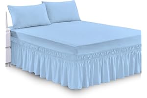SAIME TRADING Plain Dyed Deep Fitted Valance Sheet Poly Cotton Non Iron Frill Sheets, Bed Skirts & Valances Corner Elasticated Bed Wrap (Sky Blue, King)