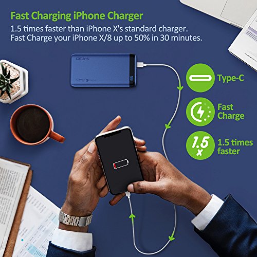 OMARS Batterie Externe Charge Rapide 10000mAh - USB C 18W PD 2 0 Entr  e   Sortie - USB A Quick Charge 3 0 - Chargeur Portable Batterie de Secours Pow