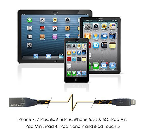 Lightning Kabel – 2m, Gold, Neustes Design – Sehr schnelles iPhone 7 Ladekabel – verstärktes USB Datenkabel mit Knickschutz – Für Apple iPhone 7 6 5, iPad, iPod – SWISS-QA Geldrückgabe Garantie - 6