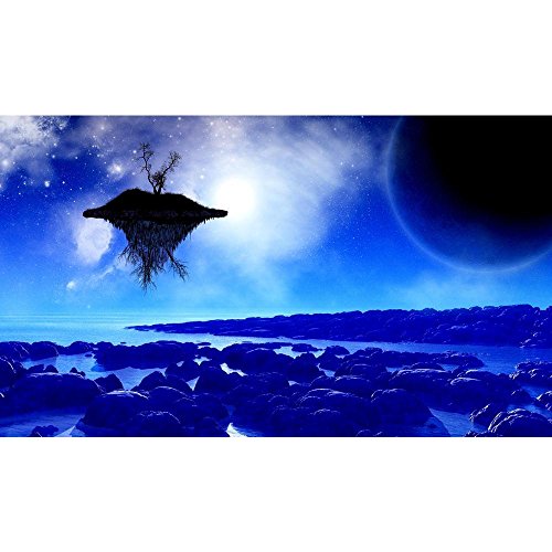 ArtzFolio Fictional Space With A Floating Island | Unframed Premium Canvas Painting for Bedroom & Living Room | 51.3 x 29.9 inch (130 x 76 cms)