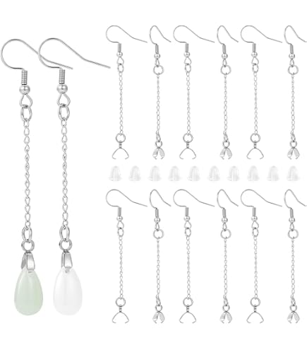 40 Fils D'Oreille En Acier Inoxydable 304 | Longue Chaîne Goutte 90-94mm Avec Broche 0.8mm - Or Et Argent - 4