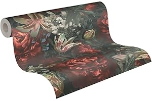 A.S. Création PrintWalls Vliestapete mit Blumen-Motiv Rosen 0,53 x 10,05 m - Blumentapete in Rot Grün, Tapete Floral Made in Germany - 385091