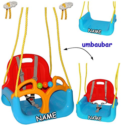 mitwachsende – Babyschaukel / Gitterschaukel mit Gurt – “ ROT / GELB / BLAU “ – leichter Einstieg ! – mitwachsend & verstellbar – 100 kg belastbar – Kinderschaukel ab 1 Jahre – mit Rückenlehne & Seitenschutz – Schaukel für Kinder – Innen und Außen / Garten – für Baby´s – aus Kunststoff / Plastik – Kunststoffschaukel – Mitwachsschaukel bunt – Sicherheitsgurt – Gitterschaukel / verstellbare Kleinkindschaukel – Baby – Indoor Outdoor - 3