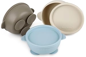 PandaEar 3 Tazones de Succión para Bebé con Tapa | Tazón de Silicona Antideslizante a Prueba de Fugas para Bebés, Niños, Niños Pequeños, Infantes | Silicona Alimentaria Suave, Segura y Libre de BPA