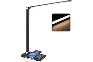 BIENSER LED Desk Lamp with Night Lighting, Fast Wireless Charger, USB Charging Port, 10 Brightness, 5 Color Modes, Dimmable Desk Lamps for Home Office, Touch Control, Auto Timer, 1200Lux Super Bright