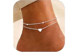 HARJJME Anklet for Women Silver 925 Gold Anklet for Women Double Heart Beads Plate Twist Infinity Anklet Adjustable Layered Summer Beach Foot Jewellery Gift