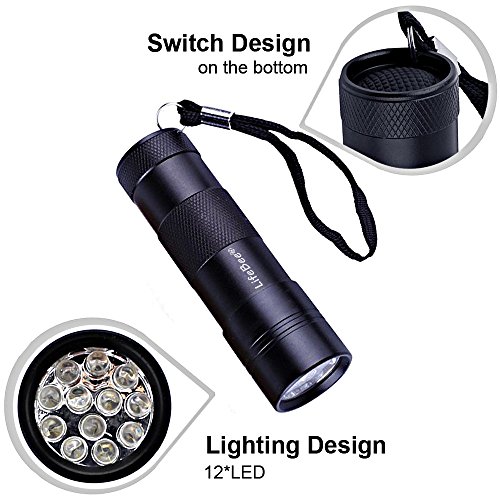 Kungix UV Taschenlampe mit 12 LEDs , Haustiere Urin-Detektor für eingetrocknete Flecken Ihrer Hunde, Katzen und Nagetiere auf Teppichen, Vorhänge, Gardinen, Möbel und anderen Stoffen, Hund usw 3xAAA-Batterien inkl - 3