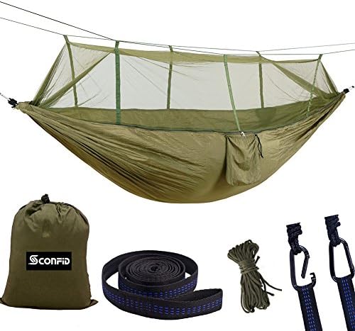 SCONFID Hammock with Mosquito Net Lightweight Portable Double Parachute Nylon Hammocks, Hammock for Indoor,Outdoor, Camping,Hiking, Travel,Backpacking, Backyard, Beach