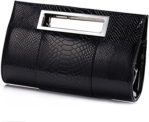 Hattie Women Crocodile Skin Leather Clutch Handbag Evening Bags Black