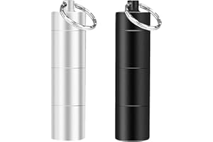 ‎HUAJIAO 2 Stück Pillendose Schlüsselanhänger, Aluminiumlegierung Pillenbox 3 Fächer Tablettenbox Mit Schlüsselring Wasserdichter Pillenhalter für Reisen Wandern Camping (Schwarz, Silber)