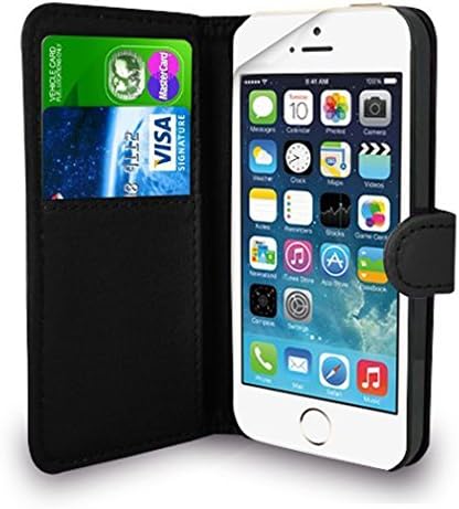 iPhone SE 5 5S Case Black Premium Leather Flip Wallet Case Cover Pouch For iPhone SE 5 / 5S and Screen Protector With Polishing Cloth And Stylus