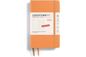 LEUCHTTURM1917 370500 kalendarz tygodniowy i notatnik 2025, kieszonkowy A6, twarda okładka – planer 12-miesięczny, 80 g, w linie, morelowy