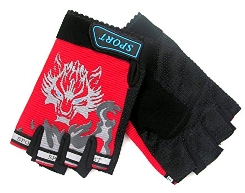 Kids Children's Bike BMX Gloves- Boys Girls Safety Sports Bicycle Hand Protector (Red)