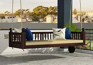 AD Planet Rope Hanging Wooden Hammock Swing Sofa for Living Room | House Swings for Adults | Patio Jhula for Home Indoor, Garden Outdoor & Balcony | Solid Wood, Walnut Finish, 72x27x17 Inch