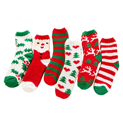 Preisvergleich Produktbild Comfysail Damen 6er Pack Flauschige Kuschelsocken Weihnachtssocken Weihnachtsmotiv Socken aus Korallen Winter Größe 35-42