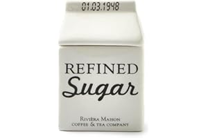 RIVIERA MAISON Rivièra Maison Pot à Sucre, Sucrier avec Texte Vaisselle, Décoration de Table pour Salle à Manger, Cuisine - 1 pièce - Carton Jar Sugar - Blanc - Porcelaine - (LxlxH) 7x7x10