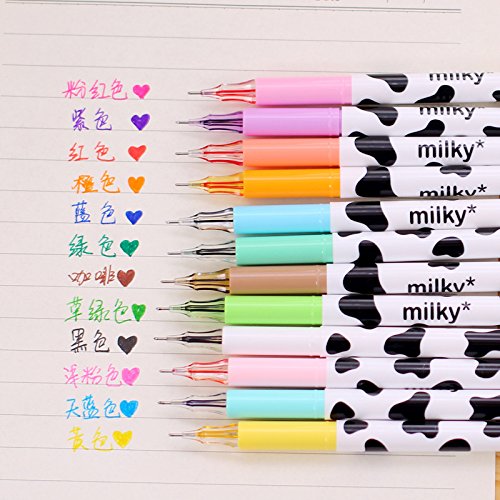 Bunte niedliche Diamant-Gel-Feder-Süßigkeit-Farben-milchige Kuh-Kugelschreiber-Satz-Schreiben Kawaii Briefpapier-Schule-Büro-Versorgungsmaterialien (12 Colors)