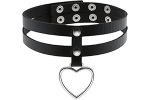 Flongo Tattoo Choker Leder Halsband Lederhalsband Damen Halskette mit Herz Nieten Anhänger Kette Schwarz Blau Pink Weiß Silber Gothic Punk Rock