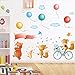 Produktbild Hyllbb Cartoon Wandaufkleber Tier Radfahren Tour Straße Bär Vögel Ballon Wolke Dekoration Wandaufkleber Für Baby Kinderzimmer Diy Aufkleber