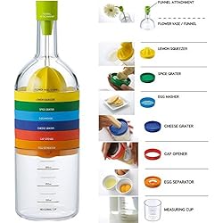 Locisne 8 en 1 Outil de cuisine,Multipurpose Plastic Bin bouteilles Cuisine Gadget(entonnoir,presse-citron,épices râpe,pilon d'oeuf,fromage râpe,seperator d'œuf,une tasse à mesurer,ouvre-boîtes)