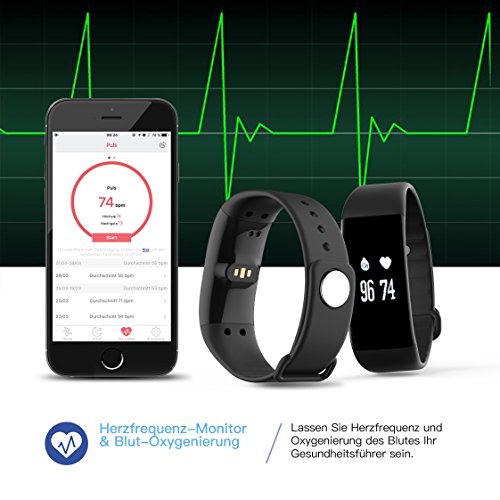Herzfrequenz Fitness armband BAIHE Bluetooth 4.0 Smart Armband Schrittzähler Herzfrequenz-Monitor Fitness Tracker Puls Schlaftracker Pedometer Schlafanalyse Aktivitätstracker Kalorienzähler SMS Anrufe für Android und iOS Smart Phones - 4