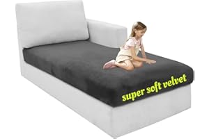 CHELZEN Velvet Sofa Seat Cushion Cover, Stretch Sofa Cushion Slipcovers, Soft Couch Cushion Covers, L Shaped Chaise Longue Furniture Protector (Chaiselounge, Gray)