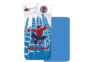 CARTOON Completo lenzuola per bambini, set 3 pezzi, sotto lenzuola con angoli, lenzuola, federa, letto singolo, 100% Cotone (Spiderman 2)