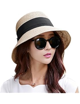 SIGGI faltbarer Sonnenhut Strohhut mit Sonnenschutz breite Krempe Damen