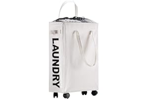 IHOMAGIC Cesto per Biancheria Ceste per la Biancheria con Ruote Pieghevole Cesto della Biancheria con Maniglie Portabiancheria Tessuto Oxford Organizzatore Contenitore 40L Beige