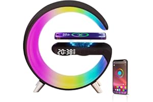 Bammare Lichtwecker mit 15W Wireless Charger, Wake Up Light Smart Wecker Simuliert, APP Steuerung Sonnenaufgang Lautsprecher 16 Mio. Nachtlicht, 5 Helligkeitsstufe Dimmbare 256 Lichtmuster, Schwarz-1