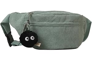 LERONO Sacs pour femmes, sac banane à bandoulière pour adolescentes et adultes en velours côtelé, sac banane de grande capacité, sac de sport polyvalent sac banane de voyage, Vert, With pendant