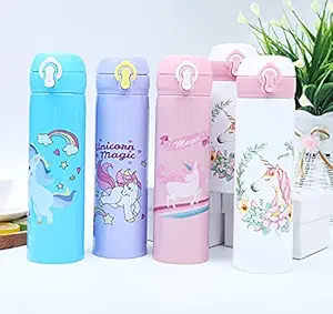 SAMVARDHAN Stainless Steel Unicorn Sipper Round Shape Theme/Water Bottle for Kids/Flask/Insulated Pink Bottle for School/Insulated Bottle for Office 500 Milliliters, Pink- 1 Piece