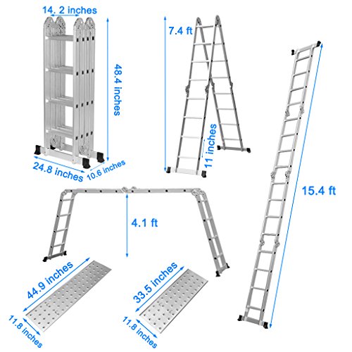Finether 4.7M Leiter Mehrzweckleiter Klappleiter Gelenkleiter 4×4 Sprossen Aluleiter Multifunktionsleiter Kombileiter Anlegeleiter Stehleiter aus hochwertigem Alu robust 4 Jahre Garantie - 5