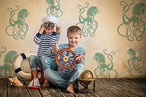 IDEAL STENCILS Octopus Stencil | Nautical Under Sea Home Decor Art Craft Stencil/Template | Various Sizes | Paint Canvas Art, Walls, Fabrics, Furniture | Reusable Stencil (L/ 37X53CM)
