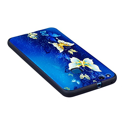 Huawei P10 Lite Hülle, Edaroo Bunt Malerei Ultra Slim Schwarz Flexible Silikon Gummi Handy Schutzhülle Schale Schutz Phone Case Cover Dauerhaft Stoßfest Bumper für Huawei P10 Lite – Blaue Schmetterlinge - 3
