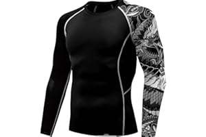 ALWESAM Men's Rash Guard Shirts UPF 50+ Long Sleeves Quick Drying Wetsuit Swimming Tops for Surfing BJJ Jiu Jitsu