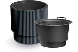 B2C Plant Pots Flower Planter 7 Colours 2 sizes Tall Wavy Plastic Pot Boho Elegant Textured Plastic Lightweight Home Garden Patio (Anthracite, 40cm - 38L)