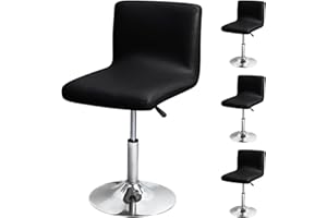 LIFEDX Bar Stool Covers Stretch Set of 2/4/6 Pack, Barstool Chair Slipcovers Waterproof PU Leather Dining Room with Backs, Stool Cushion Slipcover for Counter Height Mid Low Back Chair Protecto-Black||4PCS