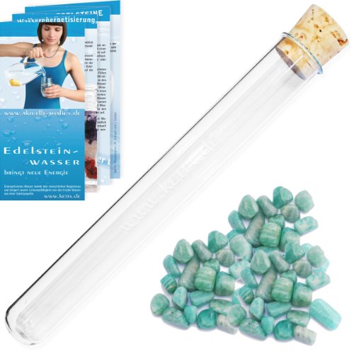 Preisvergleich Produktbild Wassersteine im Reagenzglas Set - Amazonit Mini Edelsteine + Edelsteinwasser Broschüre + Edelsteinkarten