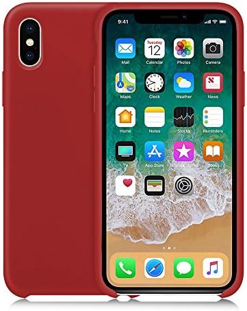 CANI iPhone X Case Silicone Shockproof Protective Cover Gel Rubber Anti Scratch Slim Fit with Soft Microfiber Lining Support Wireless Charging for iPhone X/10 Red