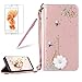 Produktbild Girlyard für iPhone X Diamant Turm Schmetterling Blume Lederhülle, Bling Glitzer DIY Crystal Schutzhülle Luxus Premium PU Flip Case mit Lanyard Strap Standfunktion Kartenfach Magnetverschluss Etui für Apple iPhone X