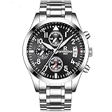 Herren Multi-Funktion Quarzuhr mit schwarzem Zifferblatt Chronograph-Anzeige und Edelstahl Armband.