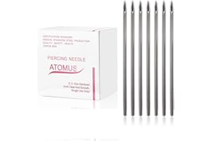 ATOMUS 100 szt. sterylizowane igły do piercingu 12 G 14 G 16 G 18 G 20 G kolczyk do pępka piercing do sutków nieusuwalne igły ze stali nierdzewnej
