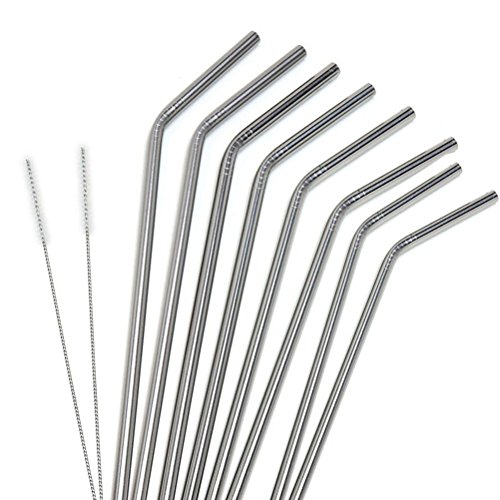 VORCOOL Satz von 8 Edelstahl gebogen trinken Stroh + Satz von 2 Reinigung von Pinsel-Set (Silber)