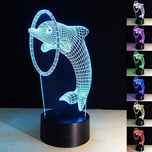 3D Illusion Night Light with Touch Remote Controller, 7 Color Changing Desk USB Novelty LED Table Lamp -Birthday Gifts for Kids Bedroom or Home Decoration (dolphin)