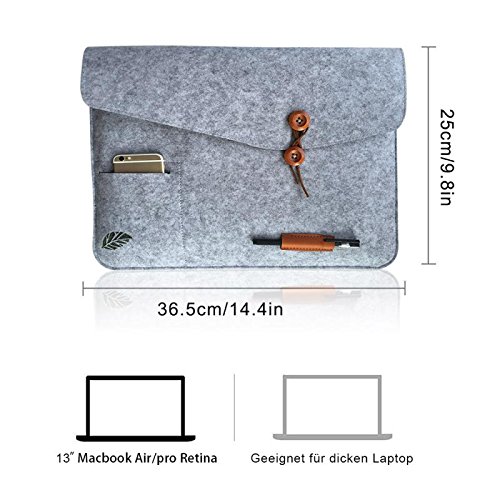 Laptoptasche Sleeve Schutzh  lle Tasche Filz 11-15 Zoll f  r iPad Air Macbook Notebook Laptops grau Bugat