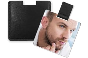 FIXLEREN chengxiang Petit Miroir Ultra-Fin, en Acier Inoxydable Incassable, avec étui en Cuir PU, Facile à Transporter. Il Peut être Utilisé comme Miroir Maquillage,Poche, Portable (Noir)